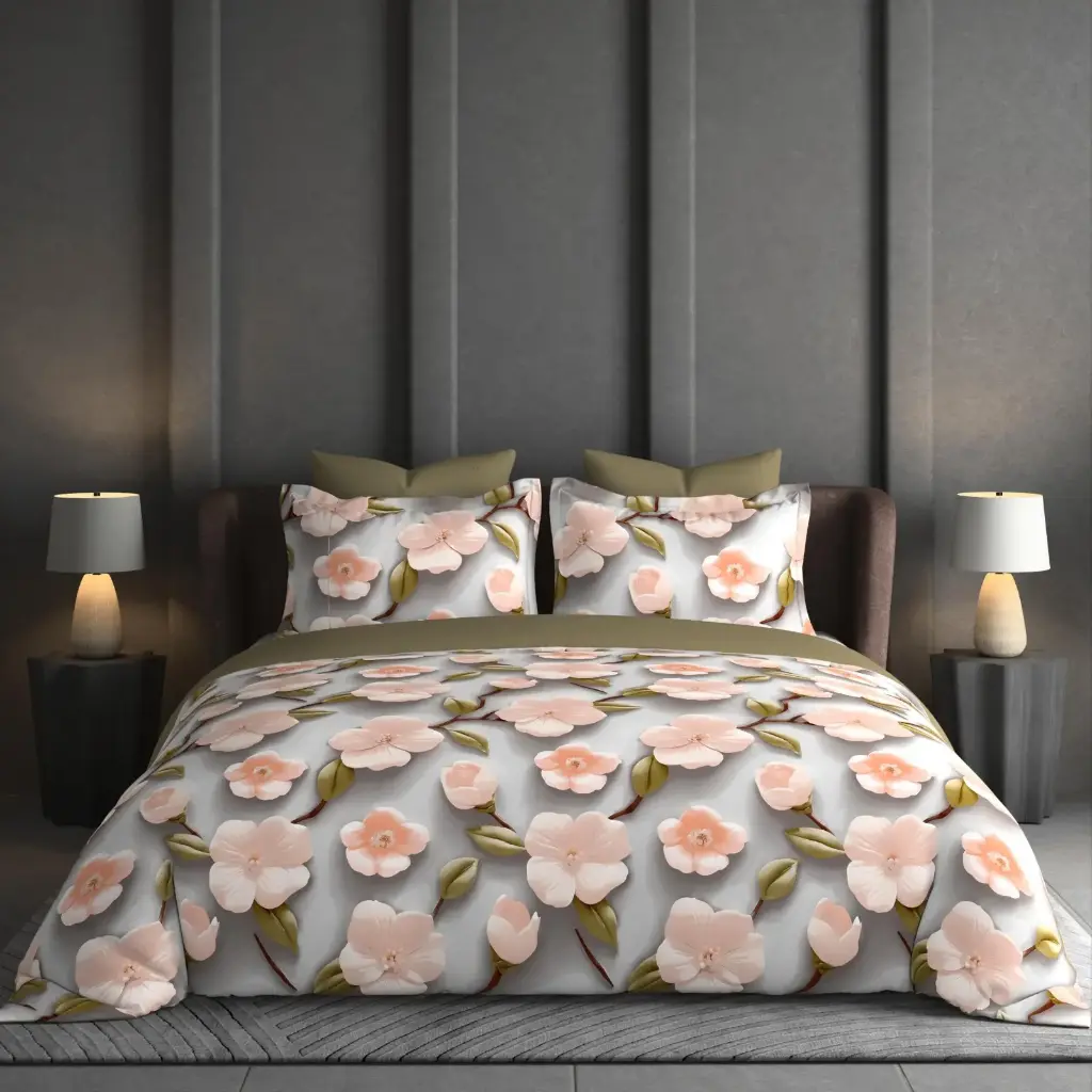 Large, open-petal Flowers (like Cherry Blossoms) with minimal leaves bedsheet
