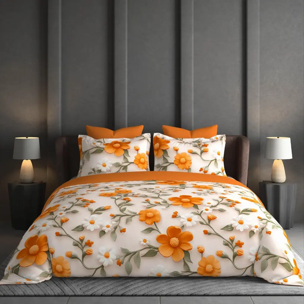 Climbing vines of large Orange Flowers and small white daisies bedsheet