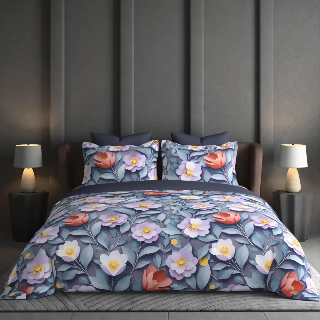 Large, highly detailed, layered Flowers with prominent leaves bedsheet