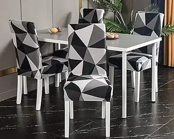 Stretch Chair Cover - Black Geometric(6 piece set) 