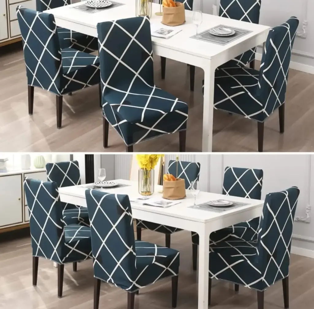 Stretch Chair Cover - Navy Diamond Grid (6-pieces set)