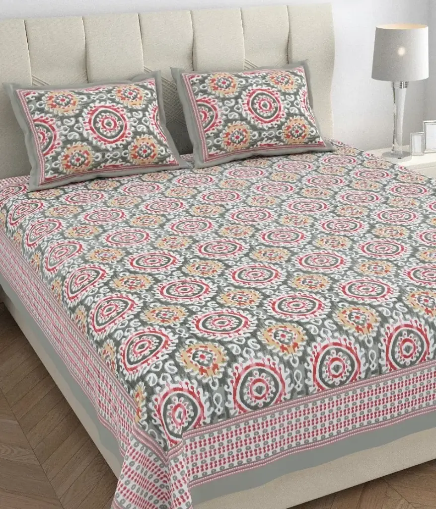 jaipuria Double Bedsheet - Red & Grey Mandala