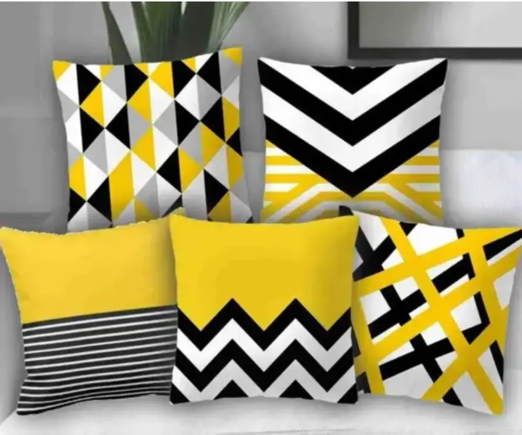 Cushion Covers - Yellow & Black Geometric Set (5-Pack)
